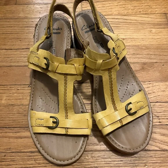 Clarks Shoes Clarks Reida Madalyn Yellow Leather Sandals Shoes